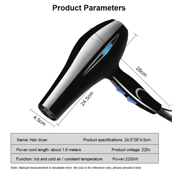 Hair Dryer 2200W Professional Powerful Hair Dryer Fast Heating Hot And Cold Adjustment Ionic Air Blow Dryer with Air Collecting - Imagen 4