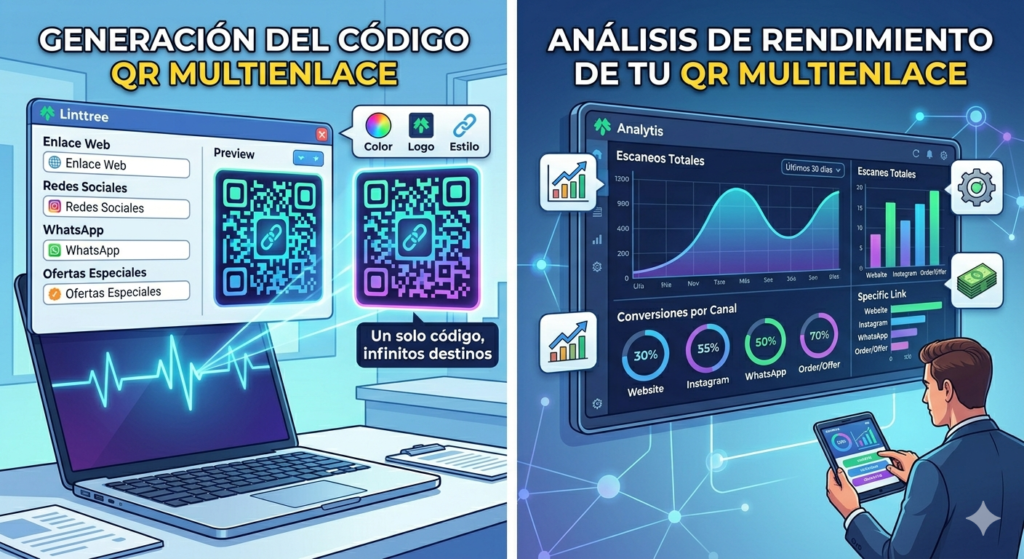 creacion de un codigo qr con multiples enlaces en laptop